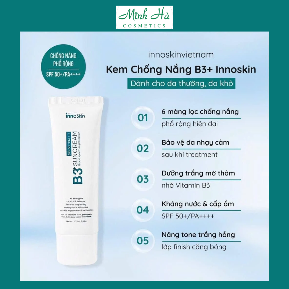 Kem chống nắng bảo vệ da B3 INNOSKIN 50g chống nắng phổ rộng thấm nhanh, không nhờn rít