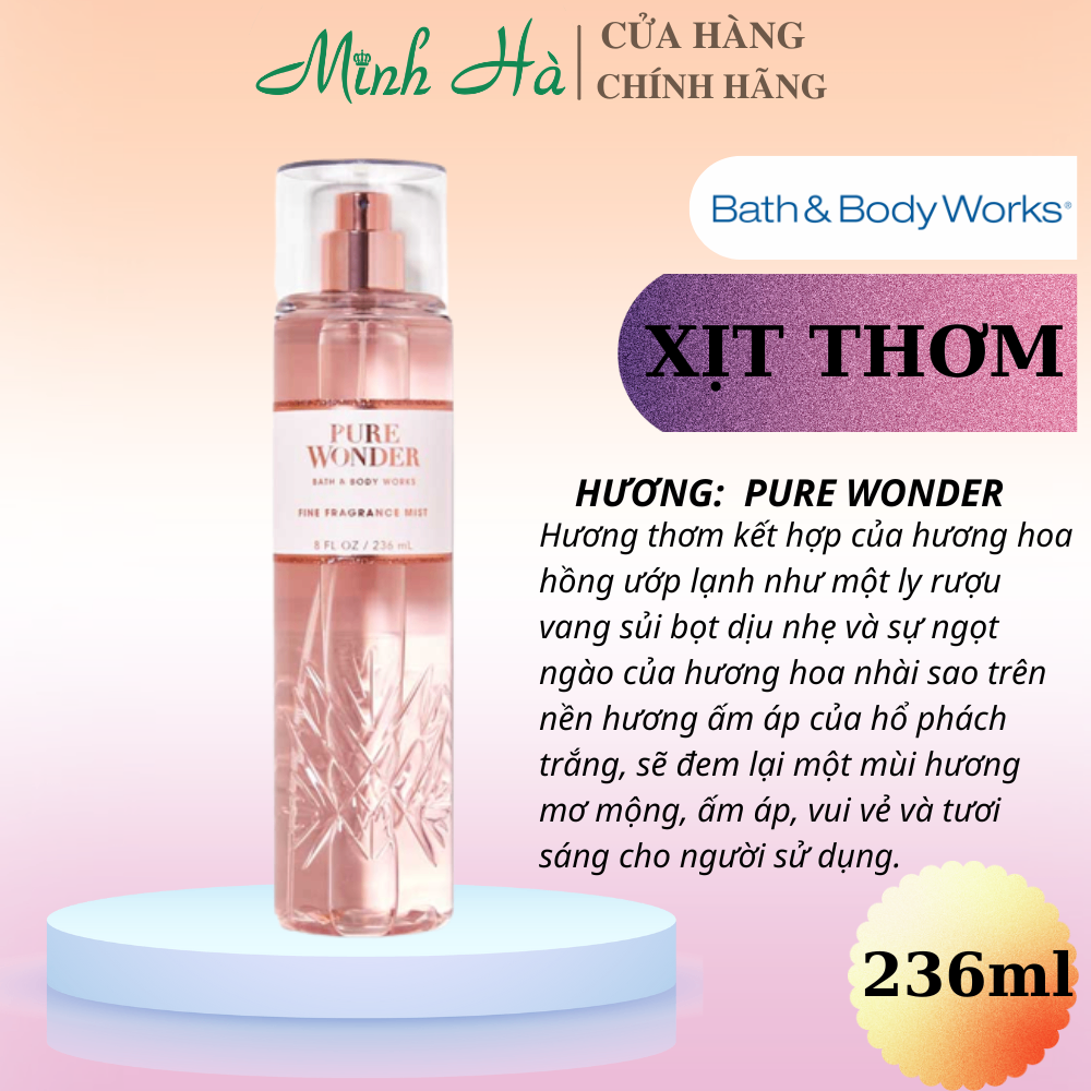 Xịt thơm Bath & Body Works 236ml với mùi hương ngọt ngào, mát dịu, nhẹ nhàng phù hợp cho mọi lứa tuổi