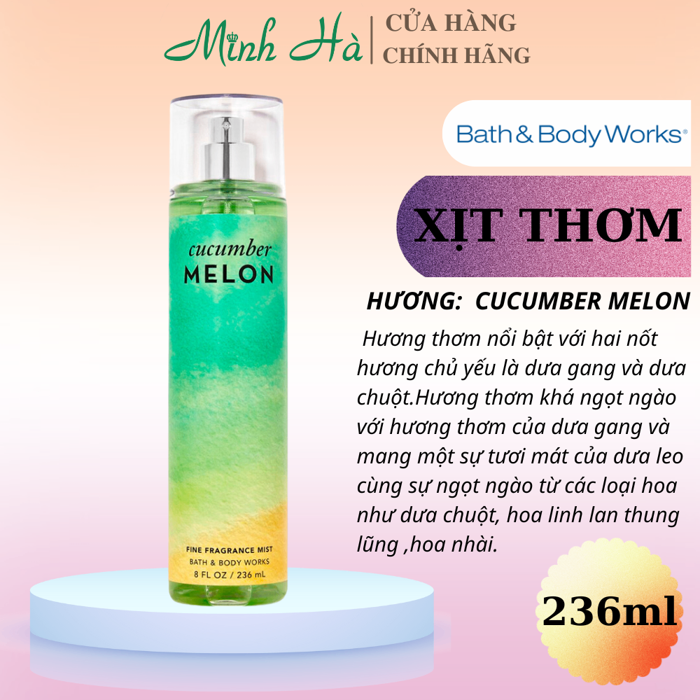 Xịt thơm Bath & Body Works 236ml với mùi hương ngọt ngào, mát dịu, nhẹ nhàng phù hợp cho mọi lứa tuổi