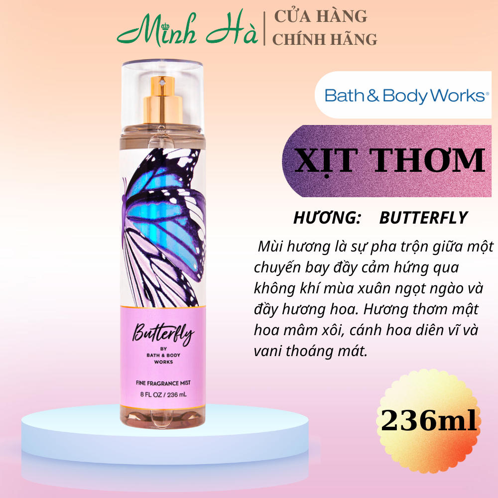 Xịt thơm Bath & Body Works 236ml với mùi hương ngọt ngào, mát dịu, nhẹ nhàng phù hợp cho mọi lứa tuổi