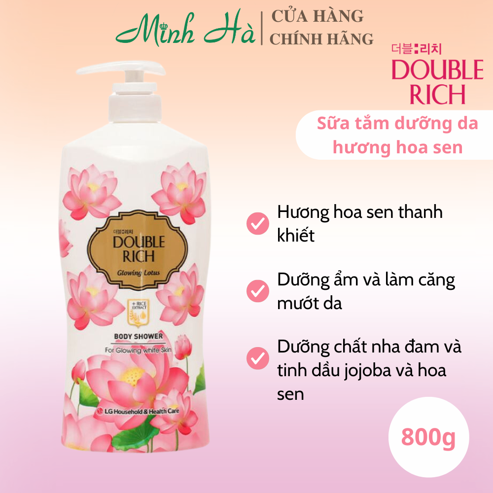 Sữa tắm dưỡng da hương hoa Double Rich các mùi 800g giàu dưỡng ẩm hỗ trợ làm sáng, đều màu da
