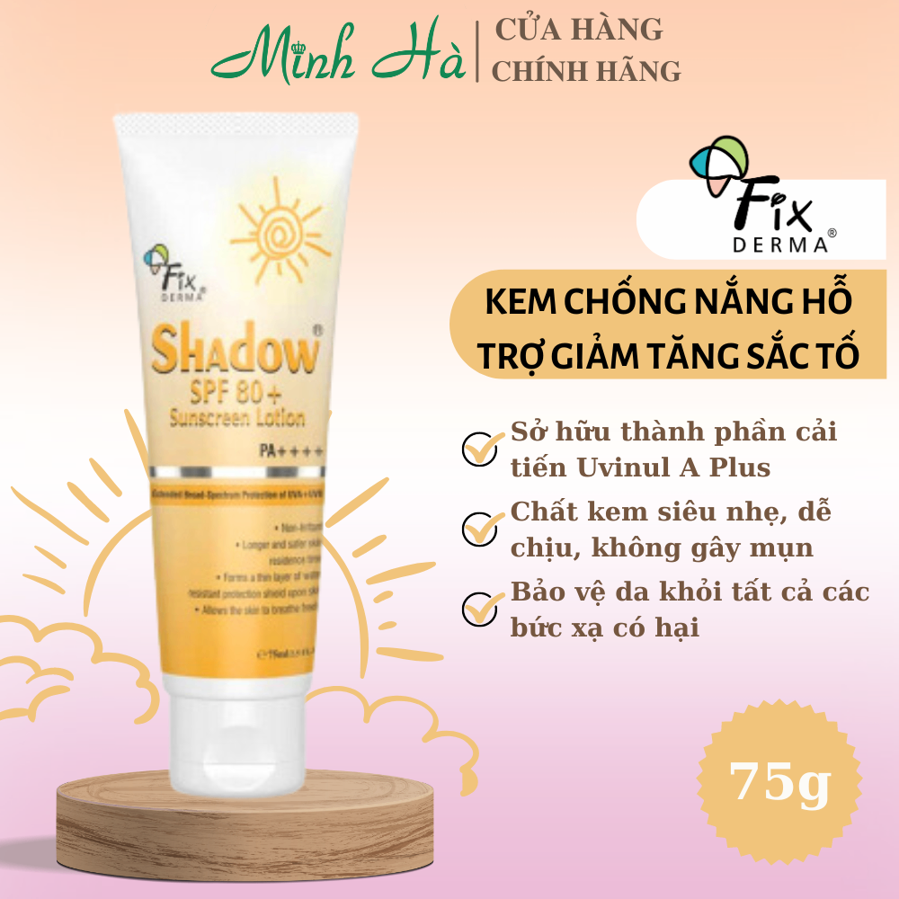 Kem chống nắng Fixderma Shadow SPF 50+ PA+++ 75g bảo vệ làn da kết cấu mỏng nhẹ