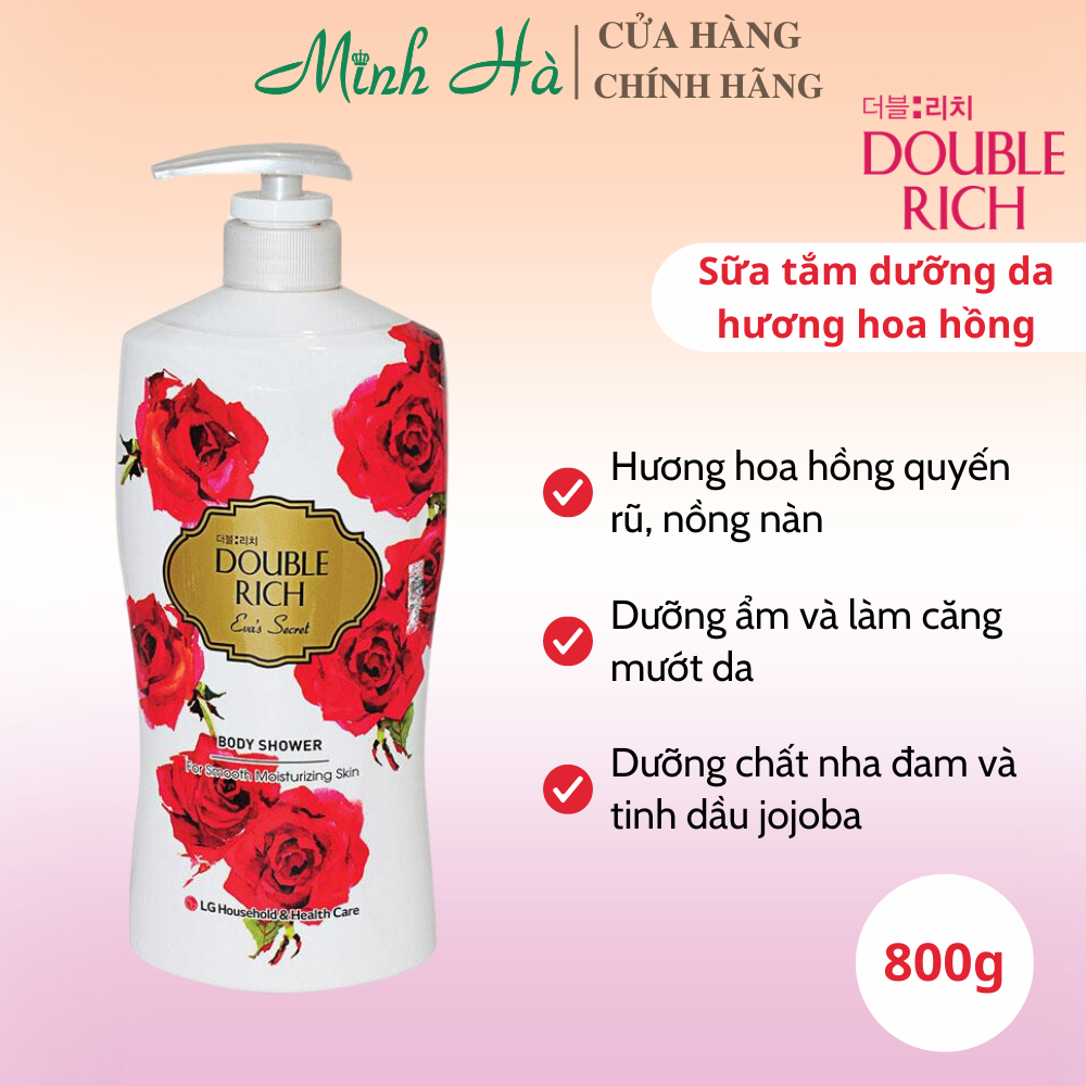 Sữa tắm dưỡng da hương hoa Double Rich các mùi 800g giàu dưỡng ẩm hỗ trợ làm sáng, đều màu da