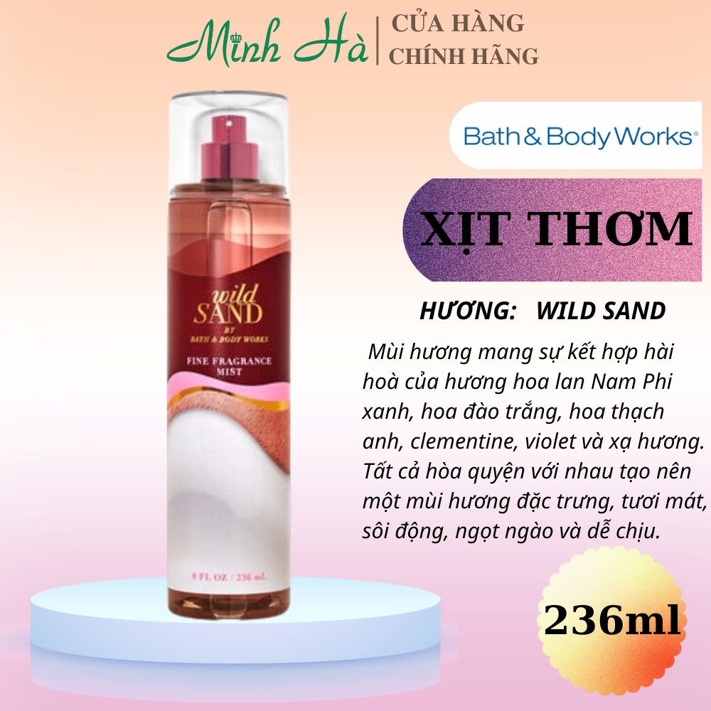Xịt thơm Bath & Body Works 236ml với mùi hương ngọt ngào, mát dịu, nhẹ nhàng phù hợp cho mọi lứa tuổi