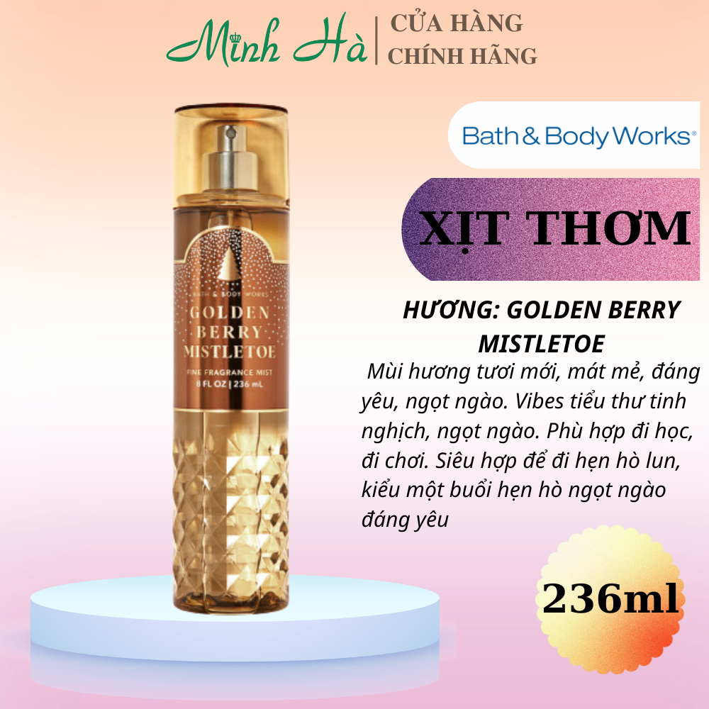 Xịt thơm Bath & Body Works 236ml với mùi hương ngọt ngào, mát dịu, nhẹ nhàng phù hợp cho mọi lứa tuổi