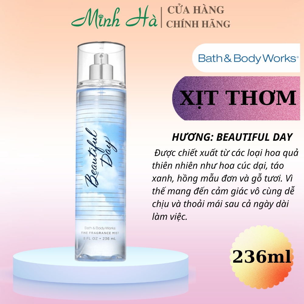 Xịt thơm Bath & Body Works 236ml với mùi hương ngọt ngào, mát dịu, nhẹ nhàng phù hợp cho mọi lứa tuổi