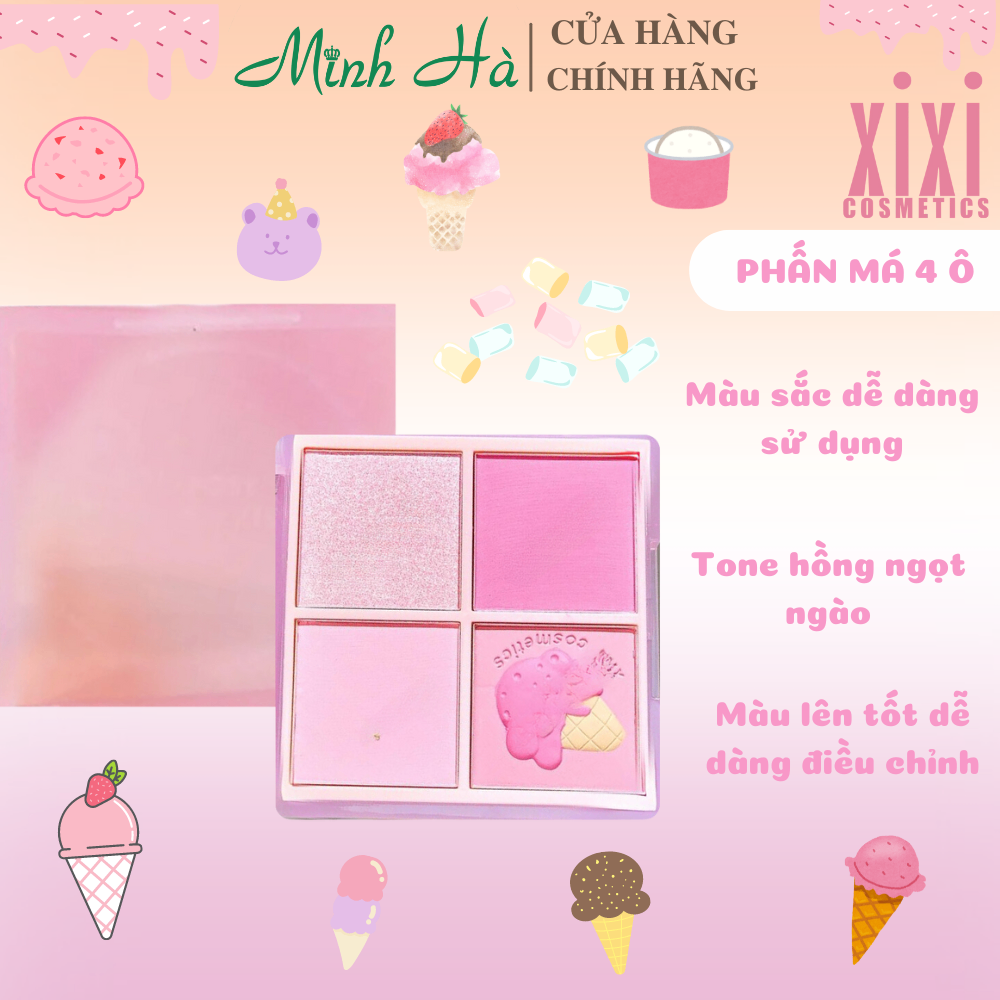 Phấn má hồng XIXI 4 ô D511 10g chất phấn mềm mịn lì bền màu