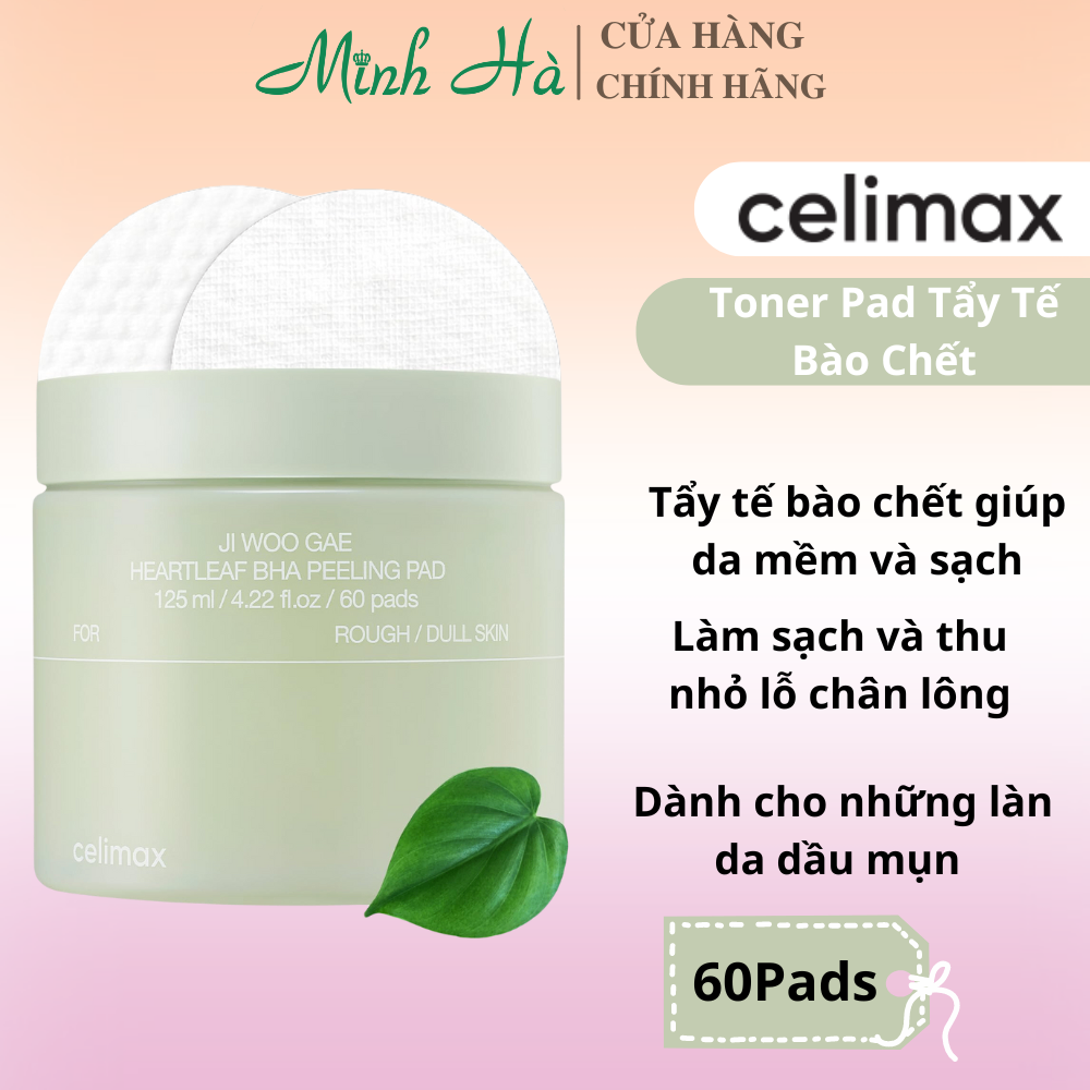 Toner Pad Celimax Ji Woo Gae Heartleaf BHA Peeling Pad 60 miếng 125ml nhẹ nhàng tẩy sạch tế bào chết cung cấp độ ẩm