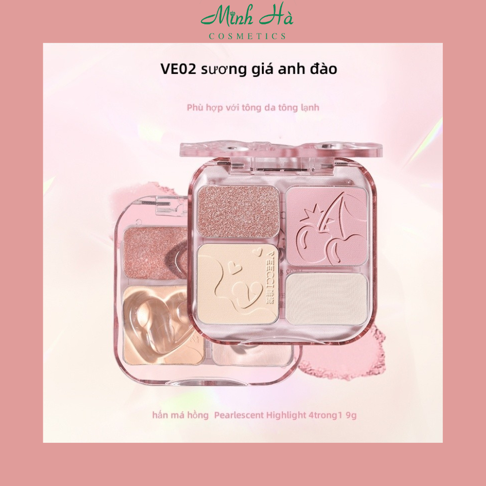 Phấn má hồng Veecci Pearlescent Highlight 9g 4trong1 sắc tông nude tự nhiên