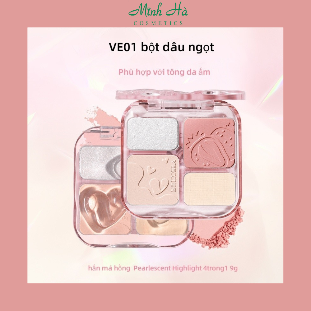 Phấn má hồng Veecci Pearlescent Highlight 9g 4trong1 sắc tông nude tự nhiên