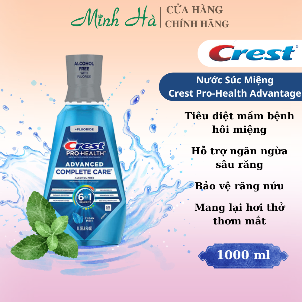 Nước súc miệng Crest Pro-Health Advantage 1l bảo vệ răng miệng, mang lại hơi thở thơm mát