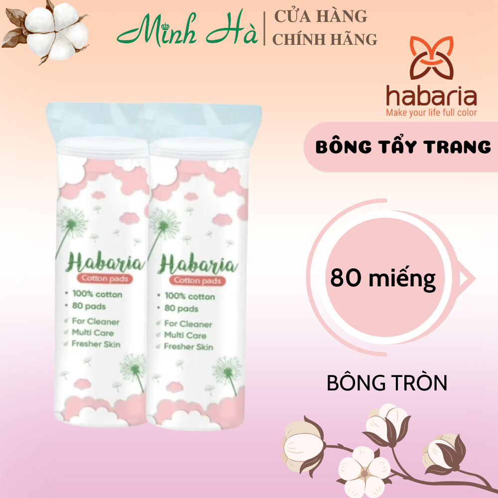 Bông tẩy trang Habaria 100% Cotton 80/120/140 miếng tự nhiên an toàn cho da
