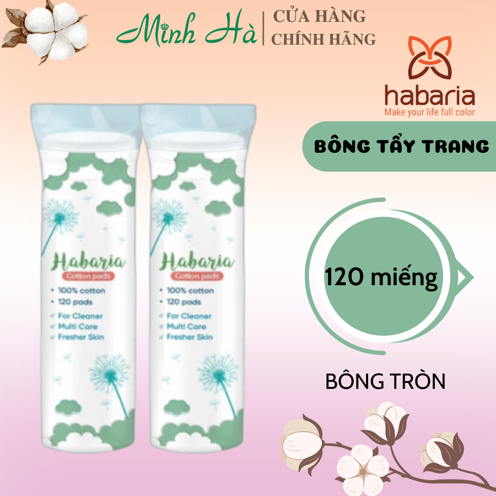 Bông tẩy trang Habaria 100% Cotton 80/120/140 miếng tự nhiên an toàn cho da