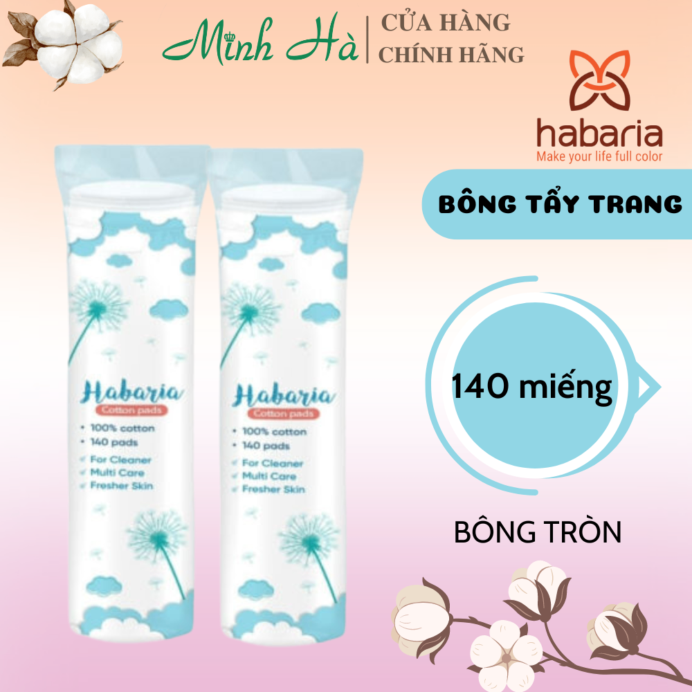Bông tẩy trang Habaria 100% Cotton 80/120/140 miếng tự nhiên an toàn cho da