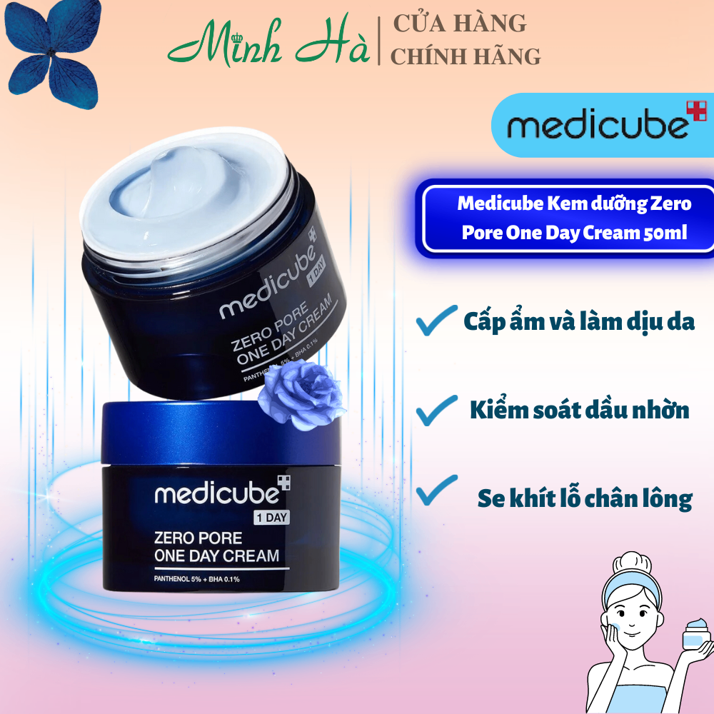 Kem dưỡng Medicube Zero Pore One Day Cream 50ml giúp se khít lỗ chân lông, giảm mụn đầu đen và kiểm soát bã nhờn