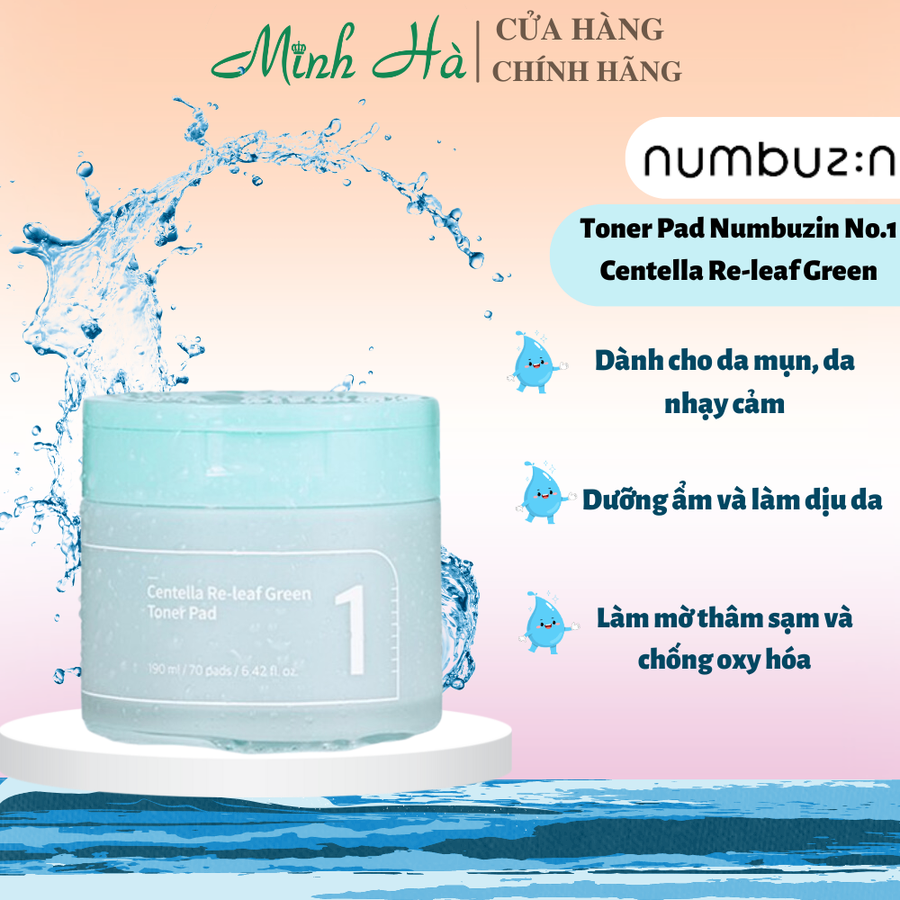 Toner Pad Numbuzin No.1 Centella Re-leaf Green 70 Pads 190ml làm dịu da cấp ẩm sâu tức thì