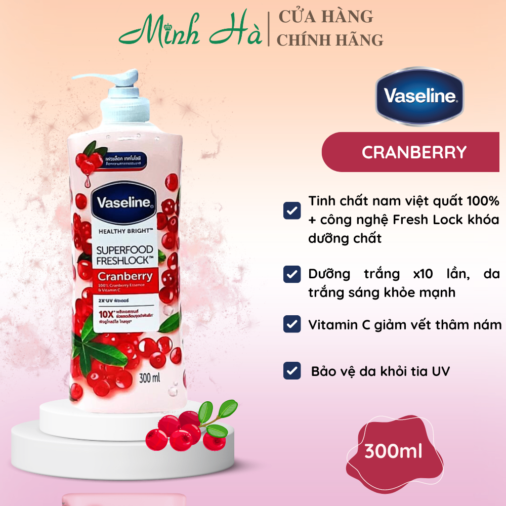 Sữa dưỡng thể trắng da Vaseline Healthy Bright Super Food Fresh Lock 320ml nuôi dưỡng làn da khỏe mạnh và trẻ trung