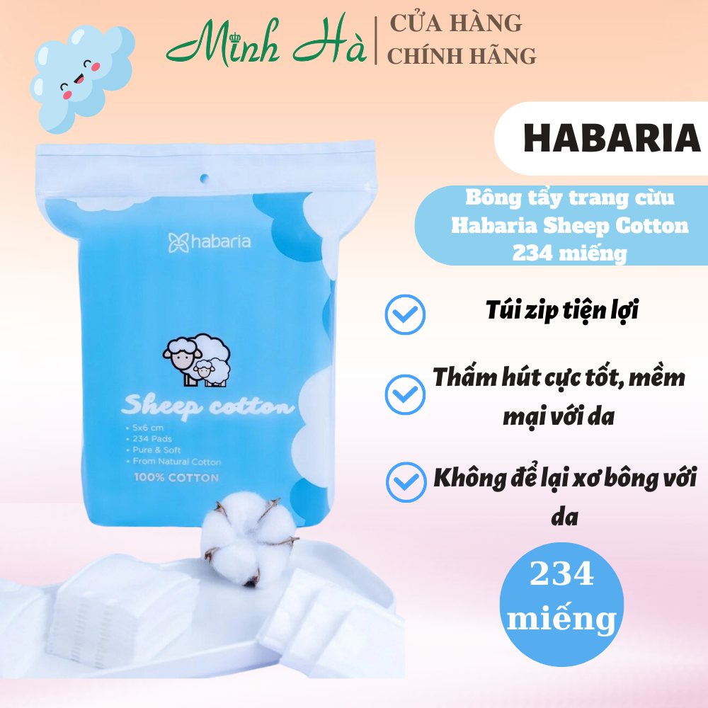 Bông tẩy trang cừu Habaria Sheep Cotton 234 miếng làm sạch tuyệt vời và chăm sóc da hiệu quả