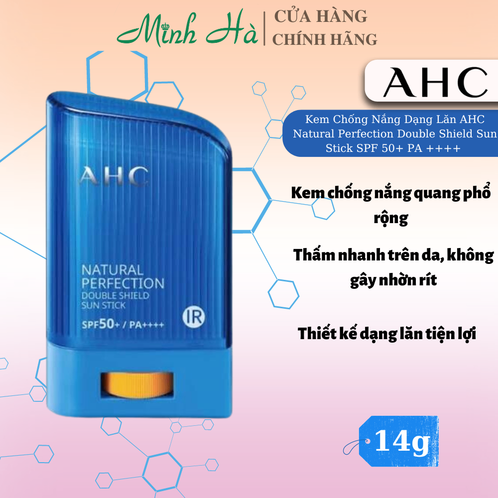 Kem chống nắng dạng lăn AHC Natural Perfection Double Shield Sun Stick SPF 50+ PA ++++ 14g thấm nhanh không nhờn rít
