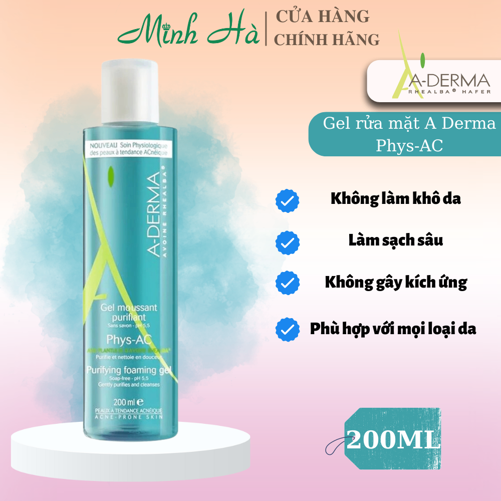 Gel rửa mặt A Derma Phys-AC 400ml dịu nhẹ dành cho da nhờn mụn
