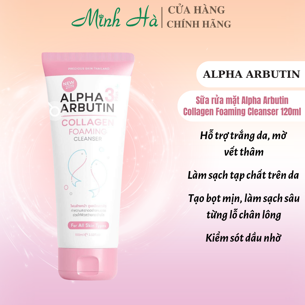 Sữa rửa mặt Alpha Arbutin Collagen Foaming Cleanser 120ml cho làn da sáng mịn