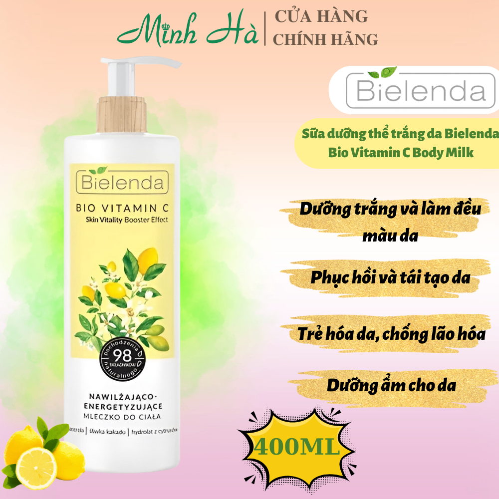 Sữa dưỡng thể trắng da Bielenda Bio Vitamin C Body Milk 400ml dưỡng ẩm làm mềm mịn da