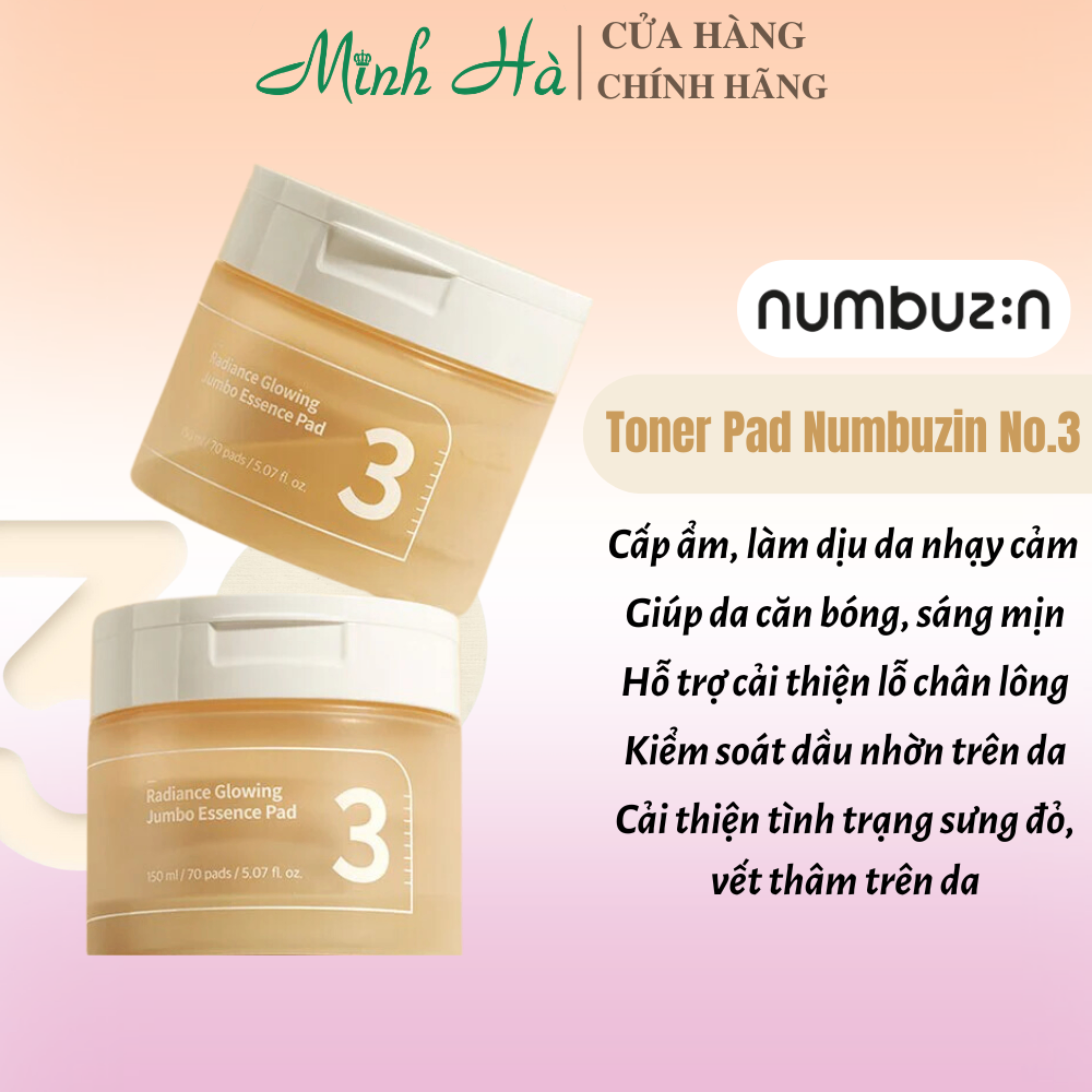 Toner Pad Numbuzin No.3 Radiance Glowing Jumbo Essence 180ml dưỡng sáng da, cấp ẩm