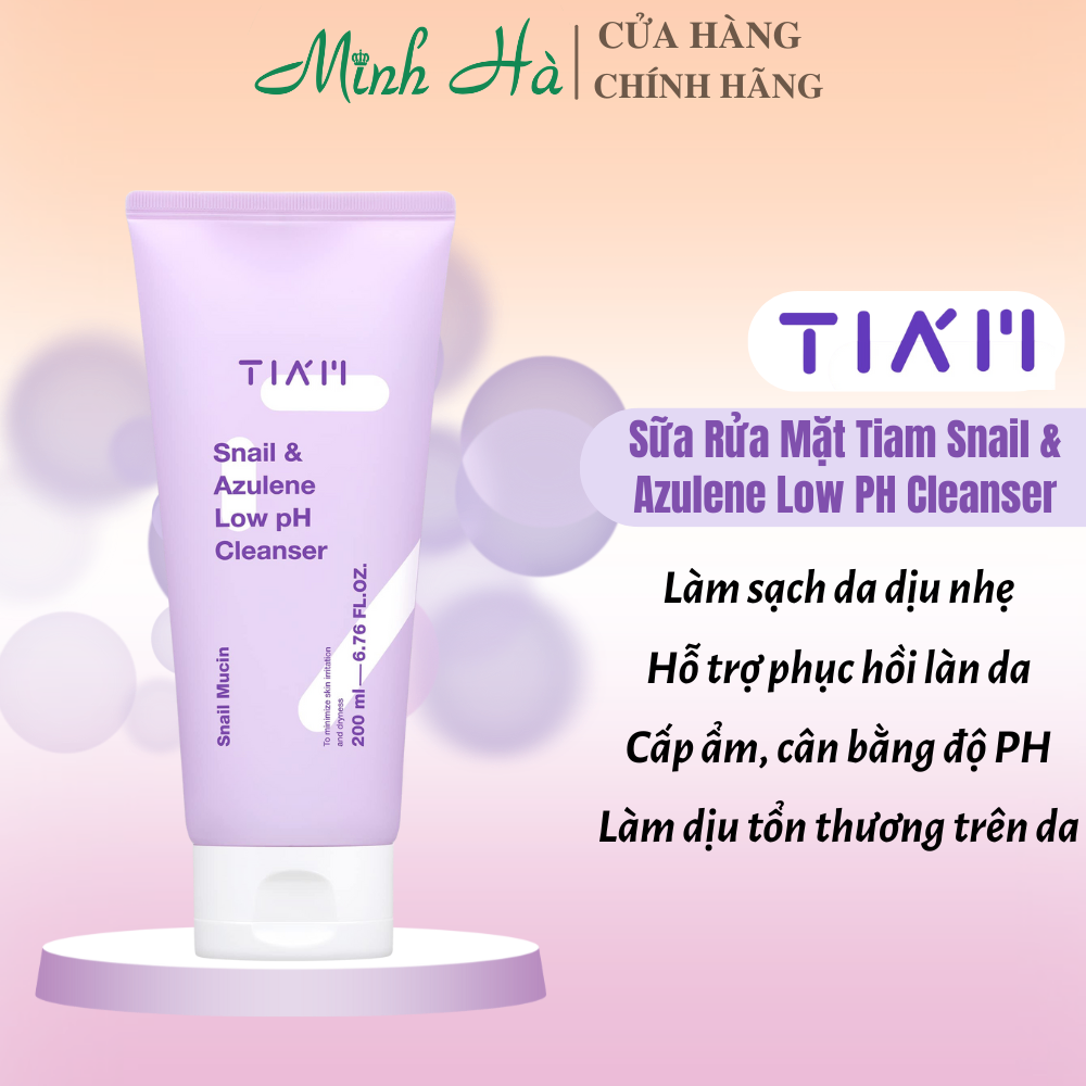 Sữa rửa mặt Tiam Snail & Azulene Low PH Cleanser 200ml dịu nhẹ cho làn da nhạy cảm