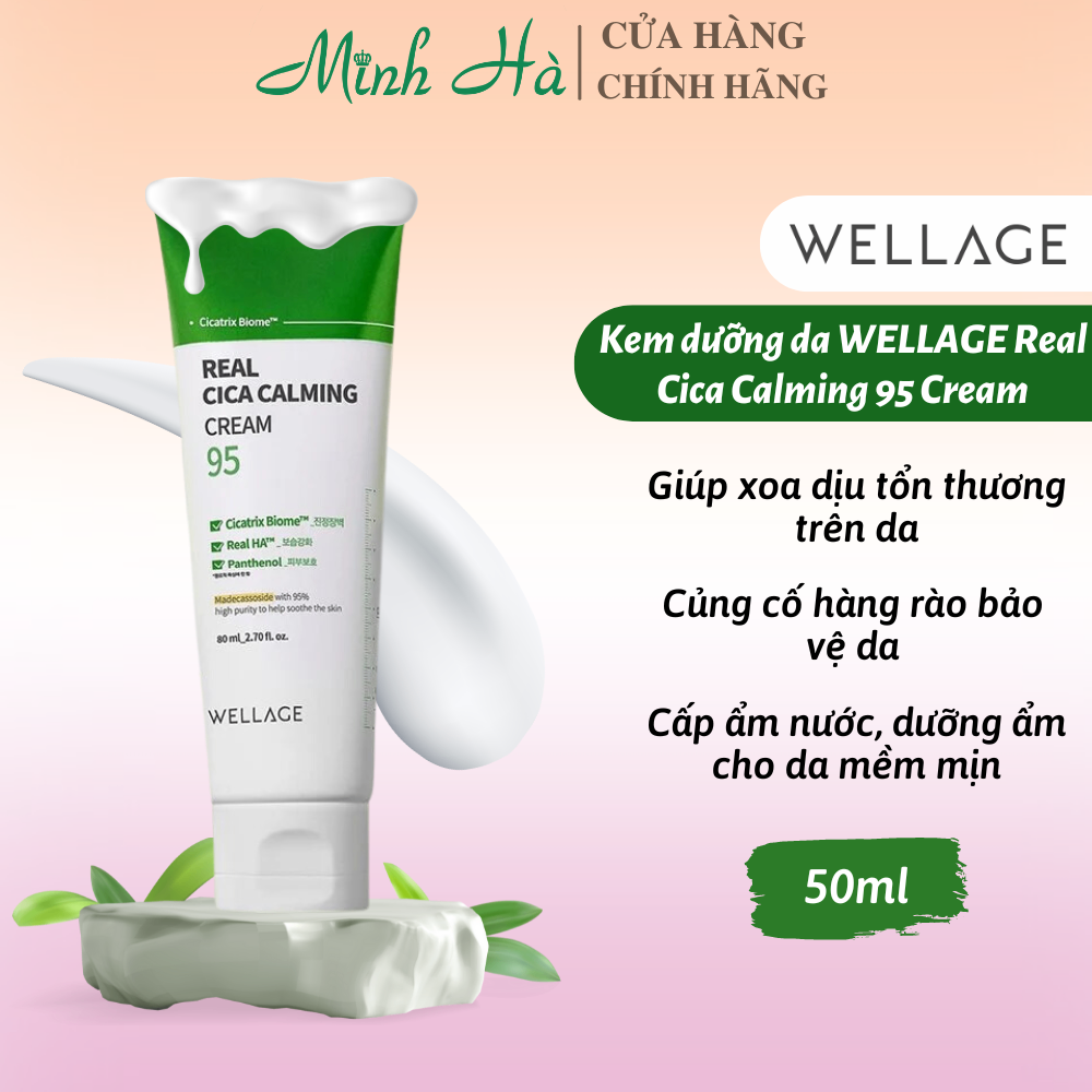 Kem dưỡng da WELLAGE Real Cica Calming 95 Cream 50/80ml làm dịu phục hồi da