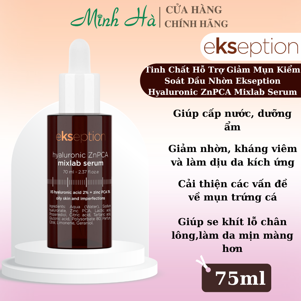 Tinh chất Ekseption Hyaluronic ZnPCA Mixlab Serum 75ml hỗ trợ giảm mụn kiểm soát dầu nhờn