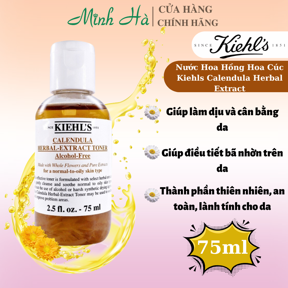 Nước hoa hồng Kiehls Calendula Herbal Extract Alcohol-Free Toner 250ml làm dịu da chống oxy hóa