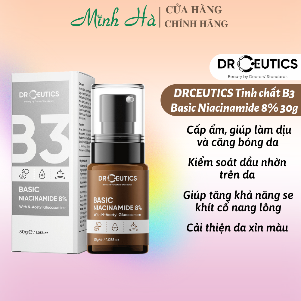 Tinh chất Drceutics B3 Basic Niacinamide 8% 30ml cấp ẩm, làm dịu, đều màu da