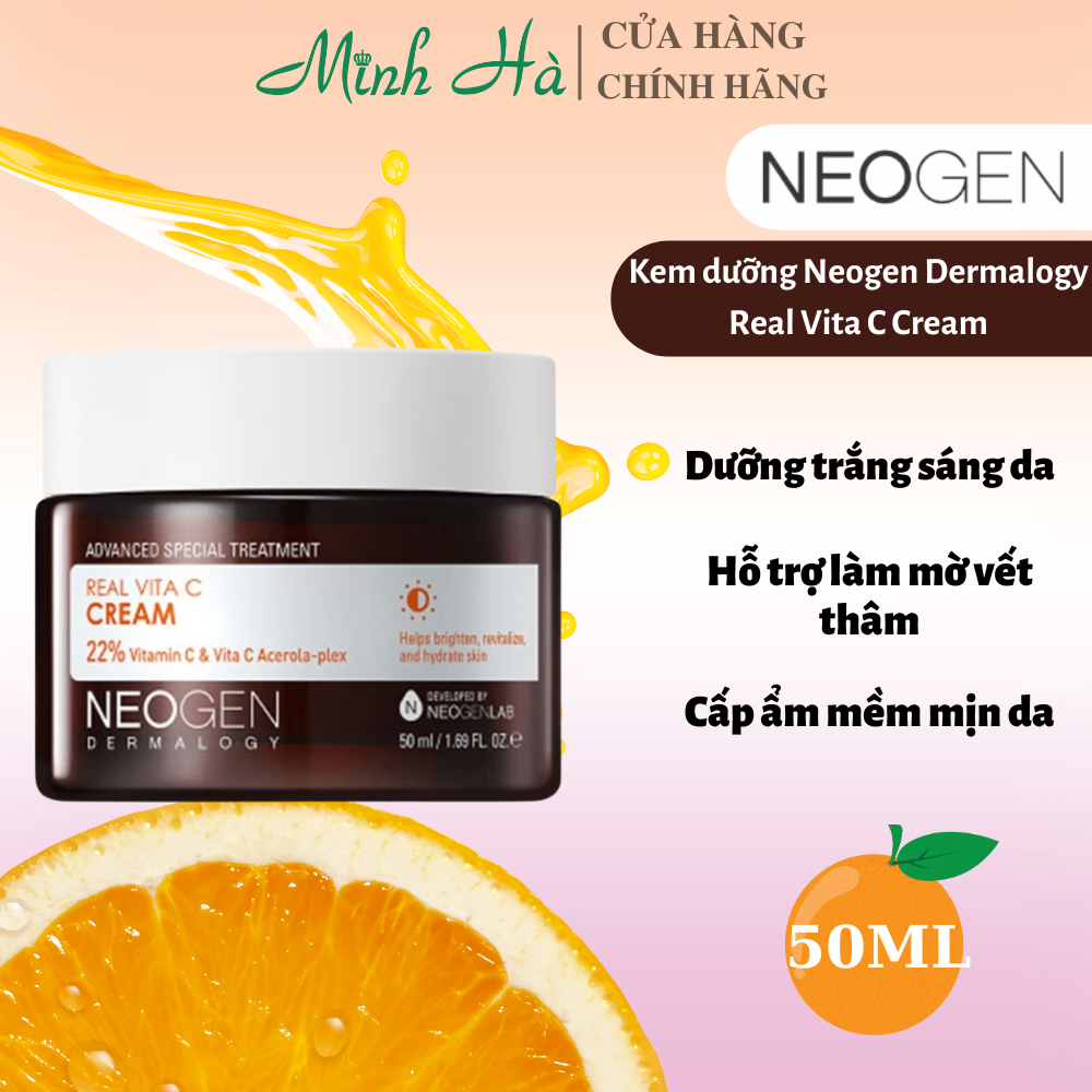 Kem dưỡng Neogen Dermalogy Real Vita C Cream 50ml dưỡng trắng da phục hồi làn da cháy nắng