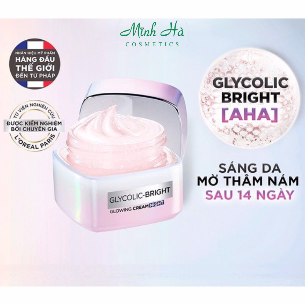 Kem dưỡng Loreal Paris Glycolic-Bright Glowing Cream 50ml sáng mịn mờ thâm nám ngày và đêm