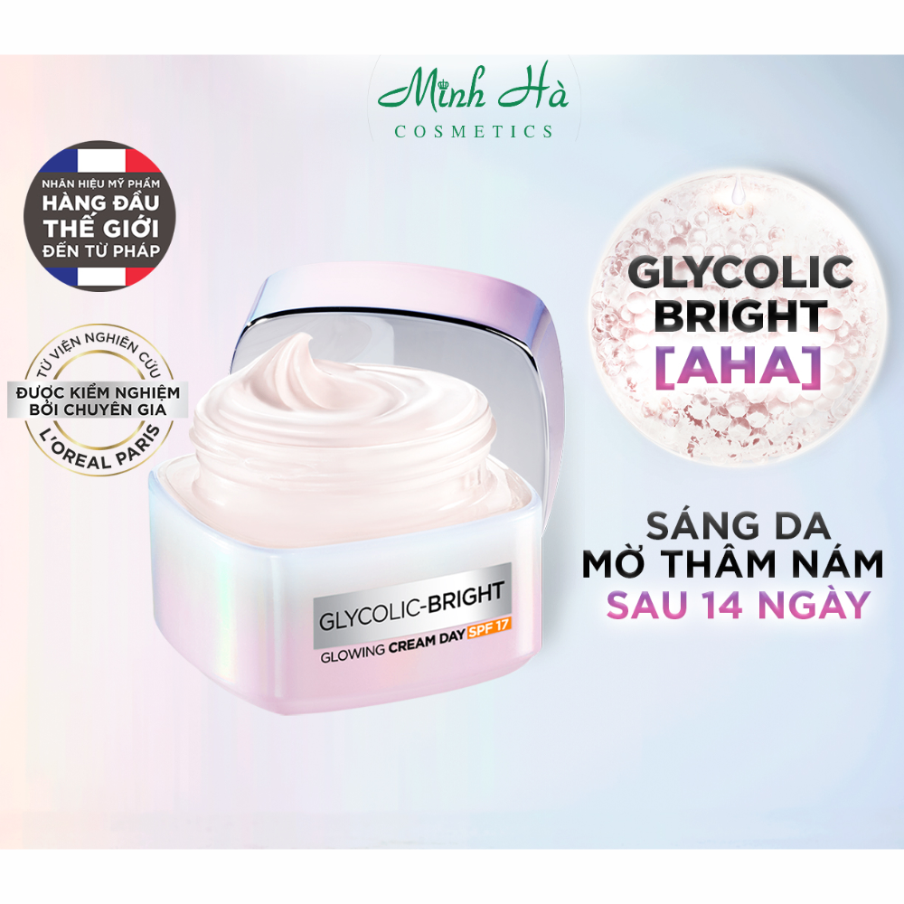 Kem dưỡng Loreal Paris Glycolic-Bright Glowing Cream 50ml sáng mịn mờ thâm nám ngày và đêm