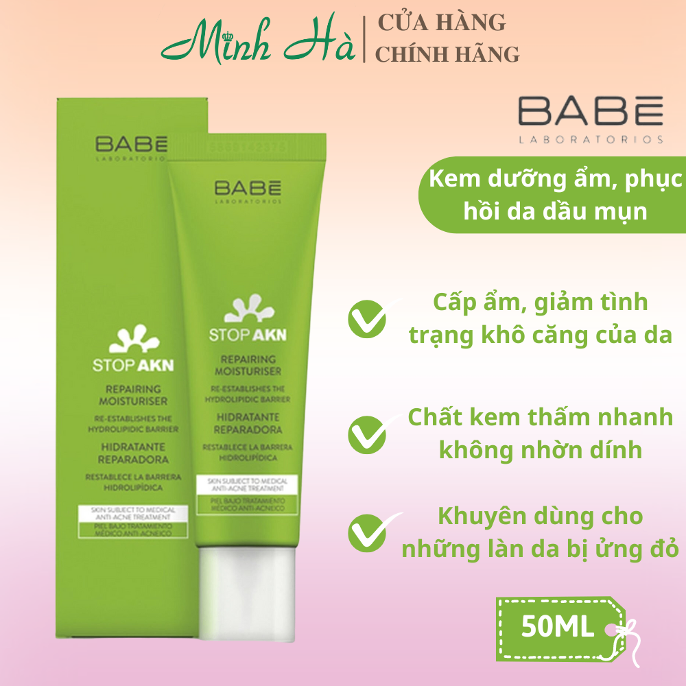 Kem dưỡng phục hồi da mụn BABE Stop AKN Hidratante Repairing Moisturiser 50ml cung cấp độ ẩm ngăn ngừa mụn