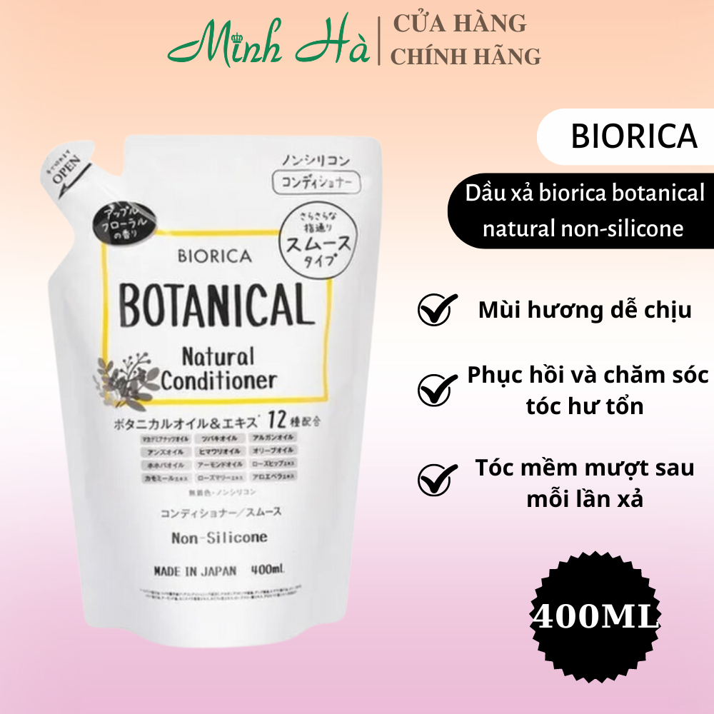 Dầu gội xả Botanical Biorica Natural Non-Silicone túi 400ml làm phồng tóc và giảm gãy rụng