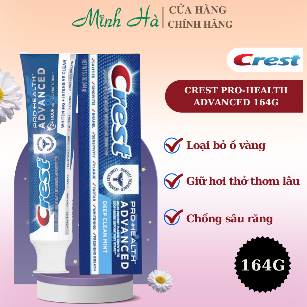 Kem đánh răng Crest 3D White Advanced Triple Whitening 158g trắng răng bảo vệ chống lại sâu răng