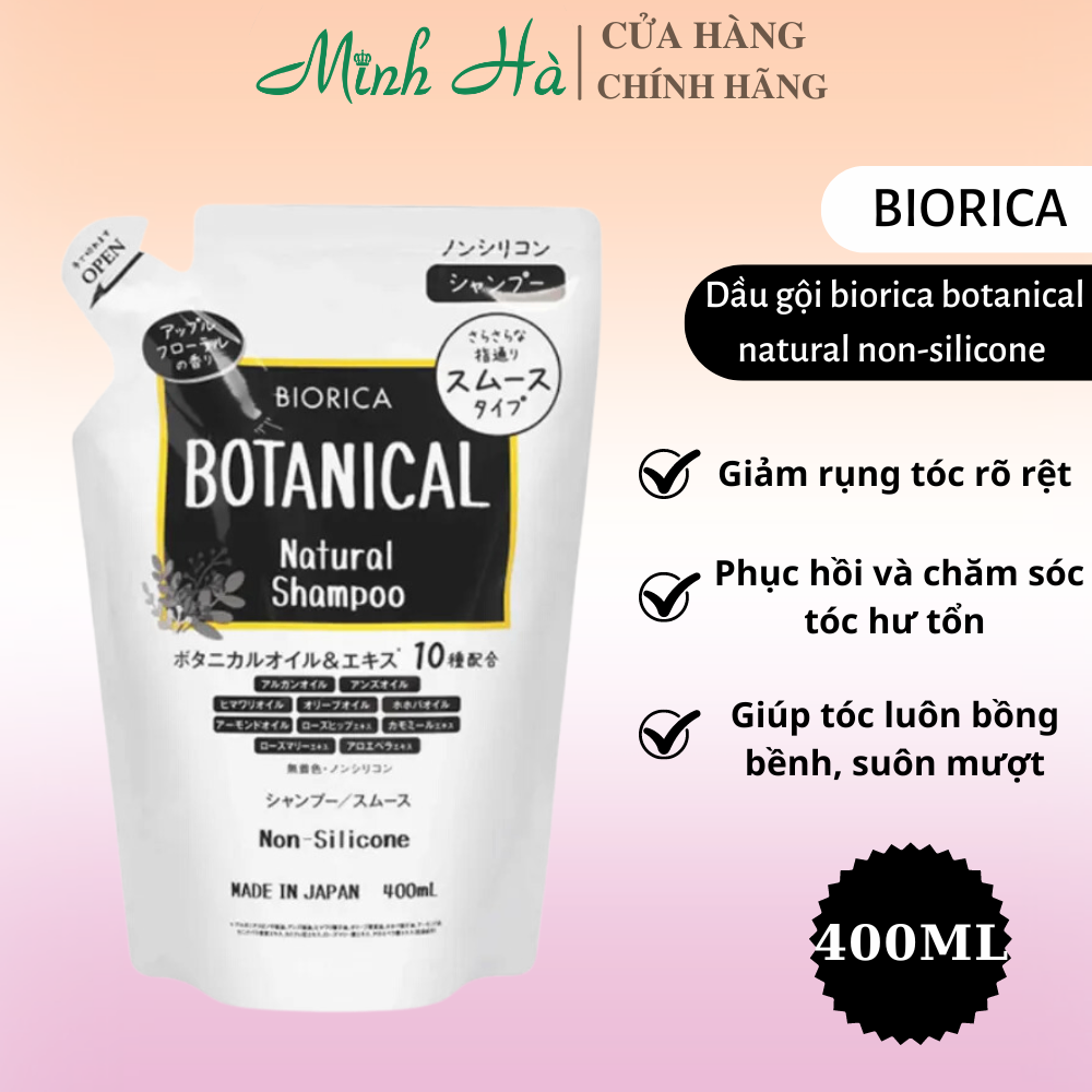 Dầu gội xả Botanical Biorica Natural Non-Silicone túi 400ml làm phồng tóc và giảm gãy rụng