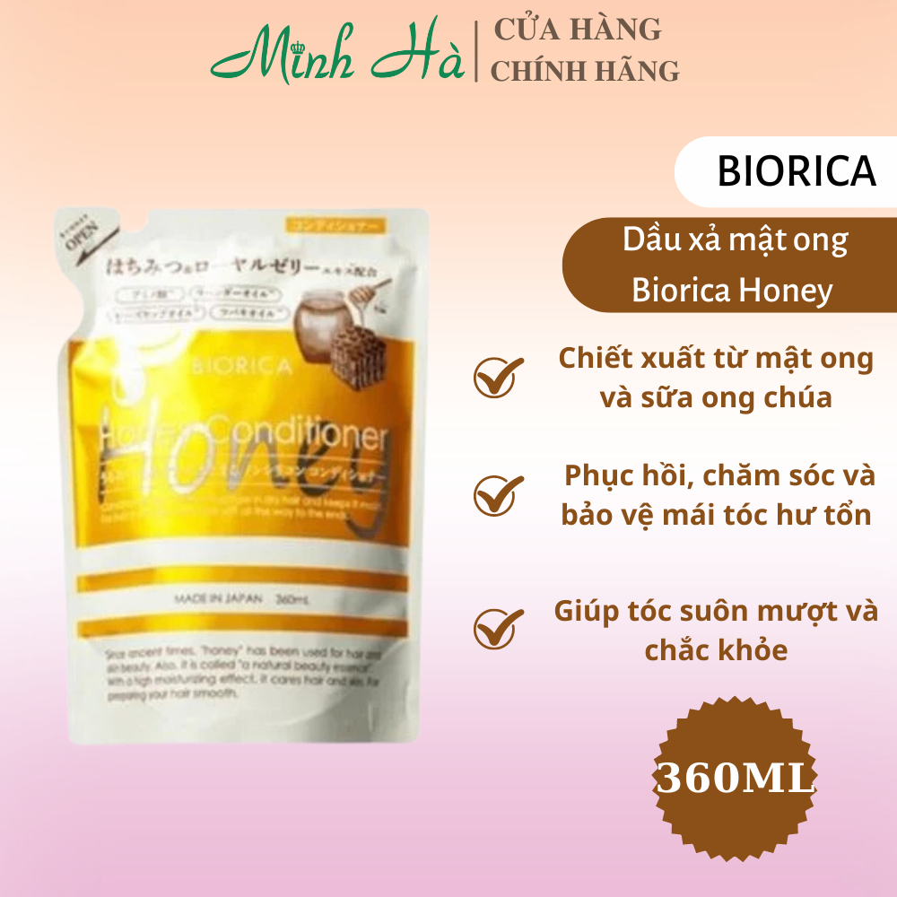 Dầu gội xả mật ong Biorica Honey túi vàng 360ml phục hồi, làm mềm giúp tóc chắc khỏe