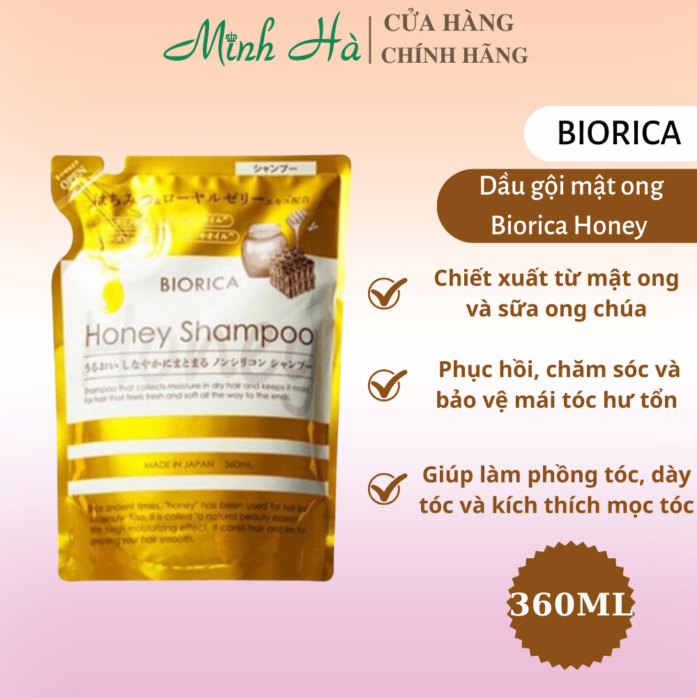 Dầu gội xả mật ong Biorica Honey túi vàng 360ml phục hồi, làm mềm giúp tóc chắc khỏe