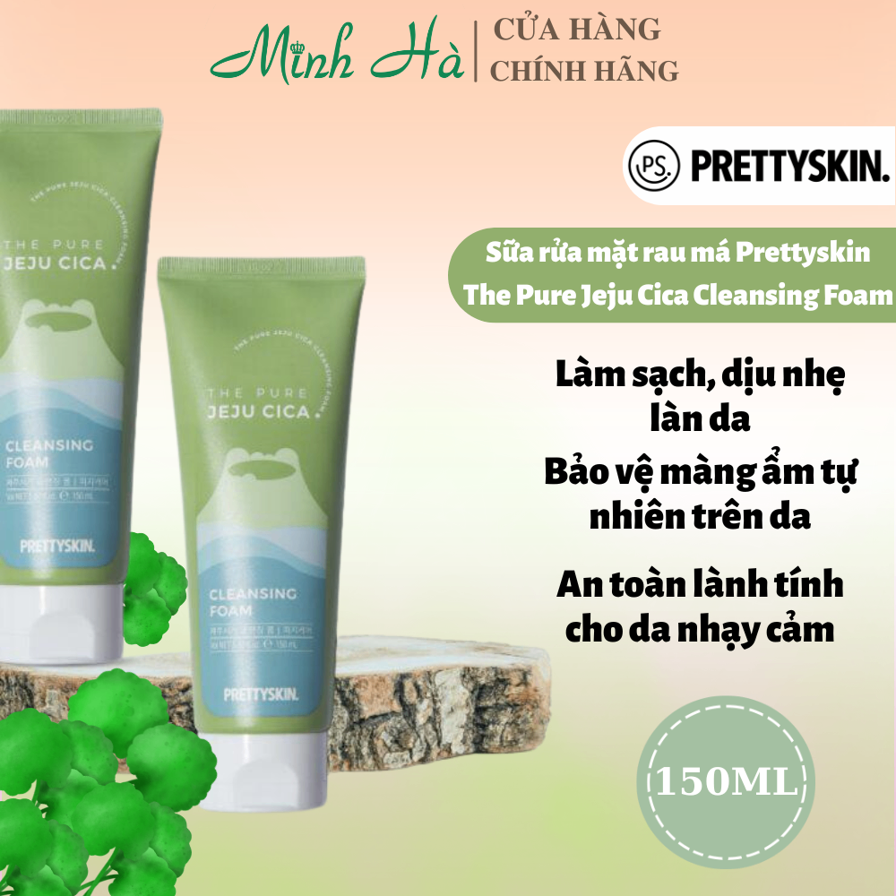 Sữa rửa mặt rau má Prettyskin The Pure Jeju Cica Cleansing Foam 150ml làm sạch bụi bẩn và dầu thừa