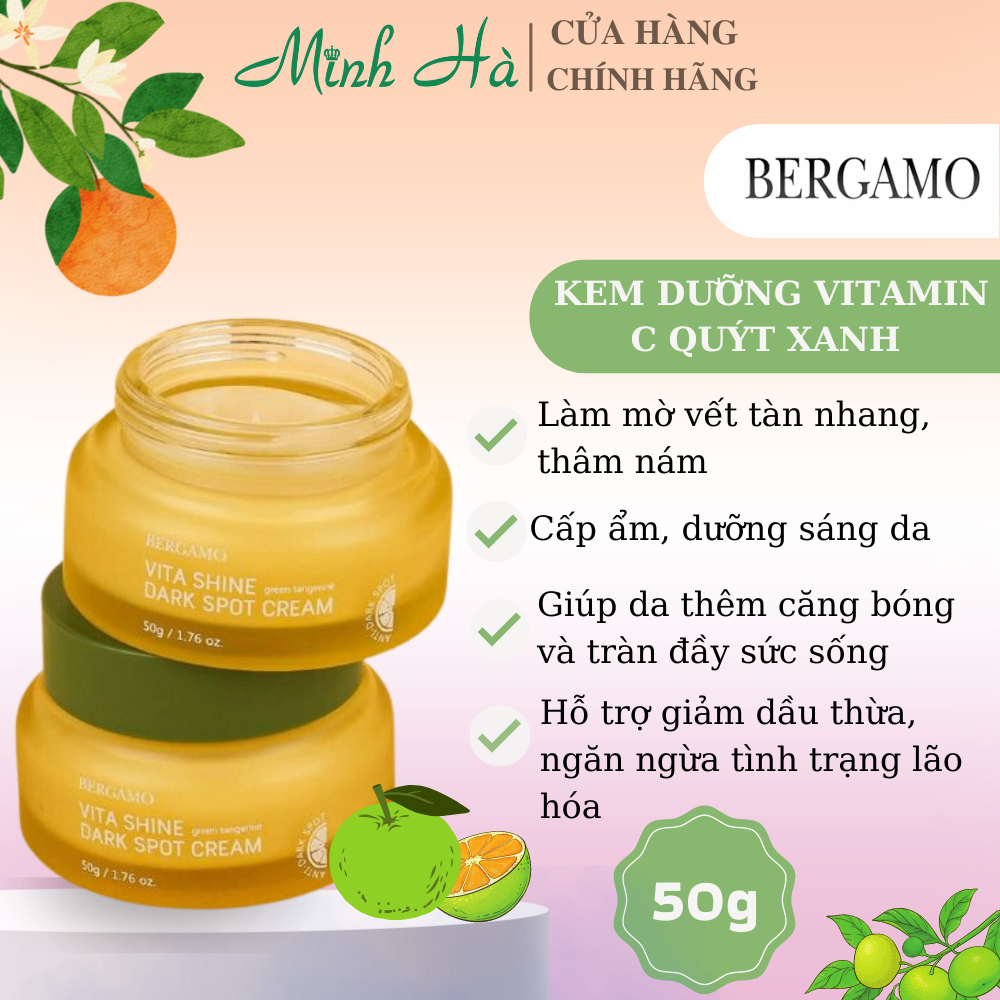 Kem dưỡng quýt xanh Bergamo Green Tangerin Vita Shine Dark Spot 50g sáng da mờ thâm nám