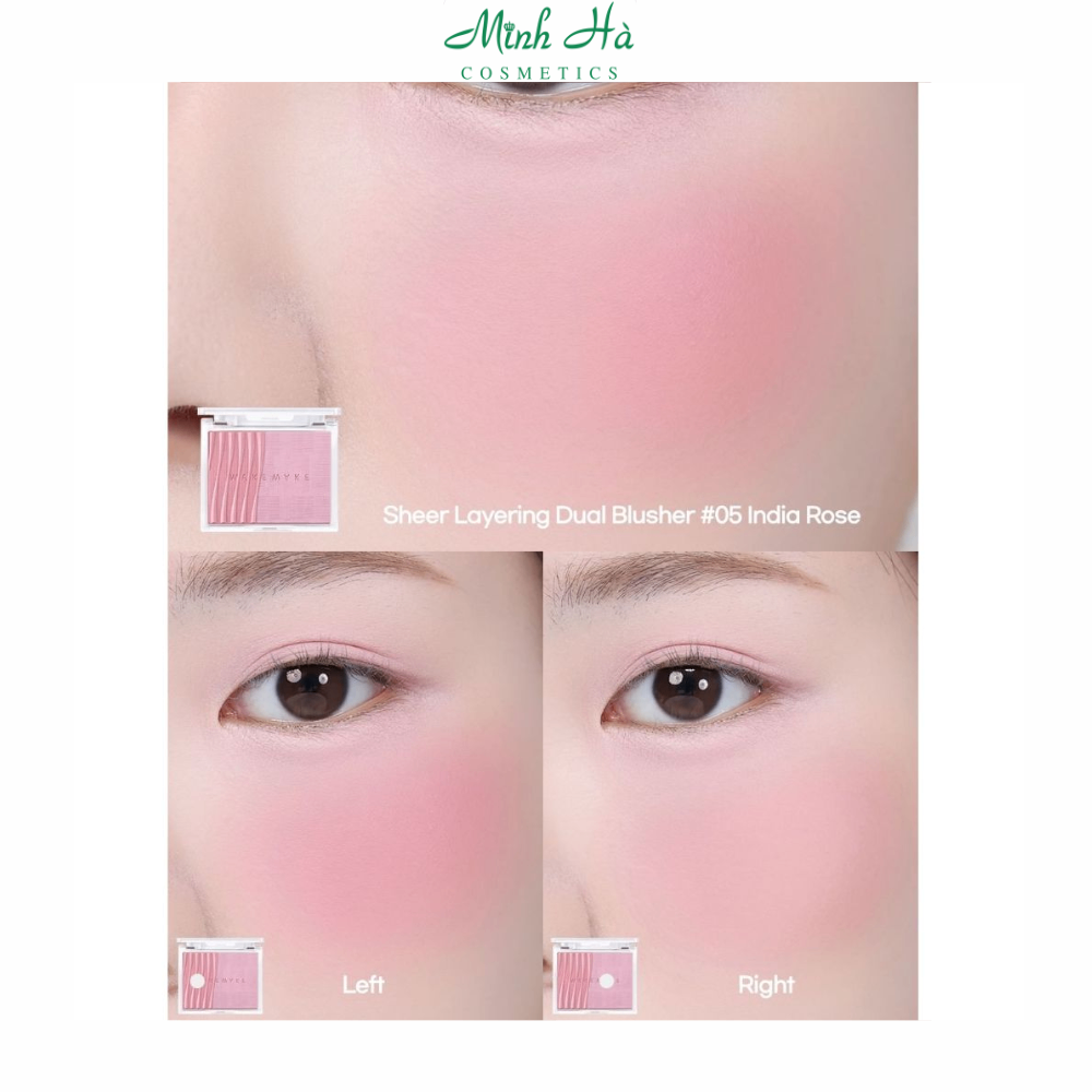 Phấn má hồng trang điểm Wakemake Sheer Layering Dual Blusher 5g chất phấn siêu mịn độ bóng tự nhiên