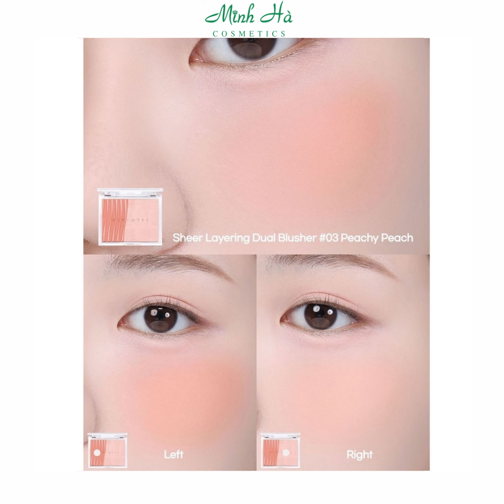 Phấn má hồng trang điểm Wakemake Sheer Layering Dual Blusher 5g chất phấn siêu mịn độ bóng tự nhiên