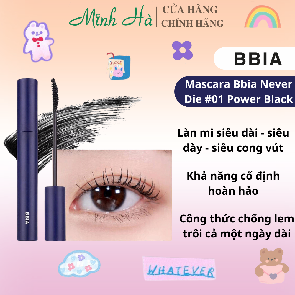 Mascara chuốt mi Bbia Never Die #01 Power Black 3g màu sắc đậm nét chống nước