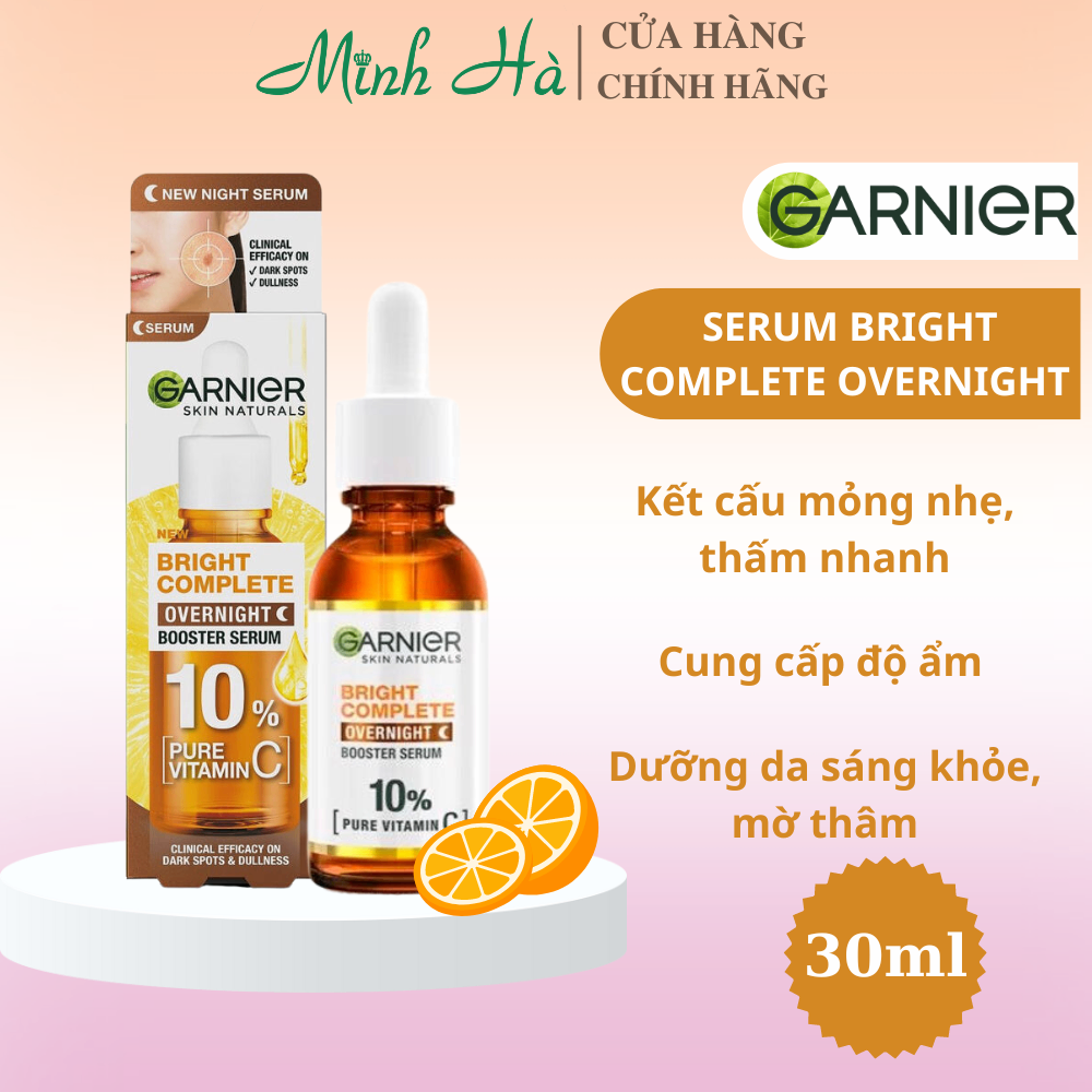 Serum GARNIER 10% Vitamin C Bright Complete Overnight Sáng Da Mờ Thâm 30ml
