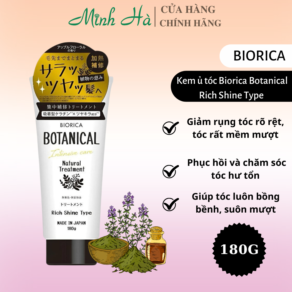 Kem ủ tóc Biorica Botanical Rich Shine Type / Honey Hair Treatment 180g phục hồi và giúp tóc suôn mượt