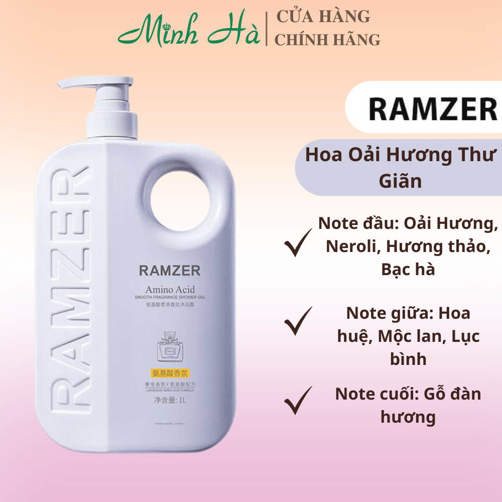 Sữa tắm Ramzer Amino Acid Clear Fragrance hương nước hoa 1L dưỡng ẩm và làm sáng da