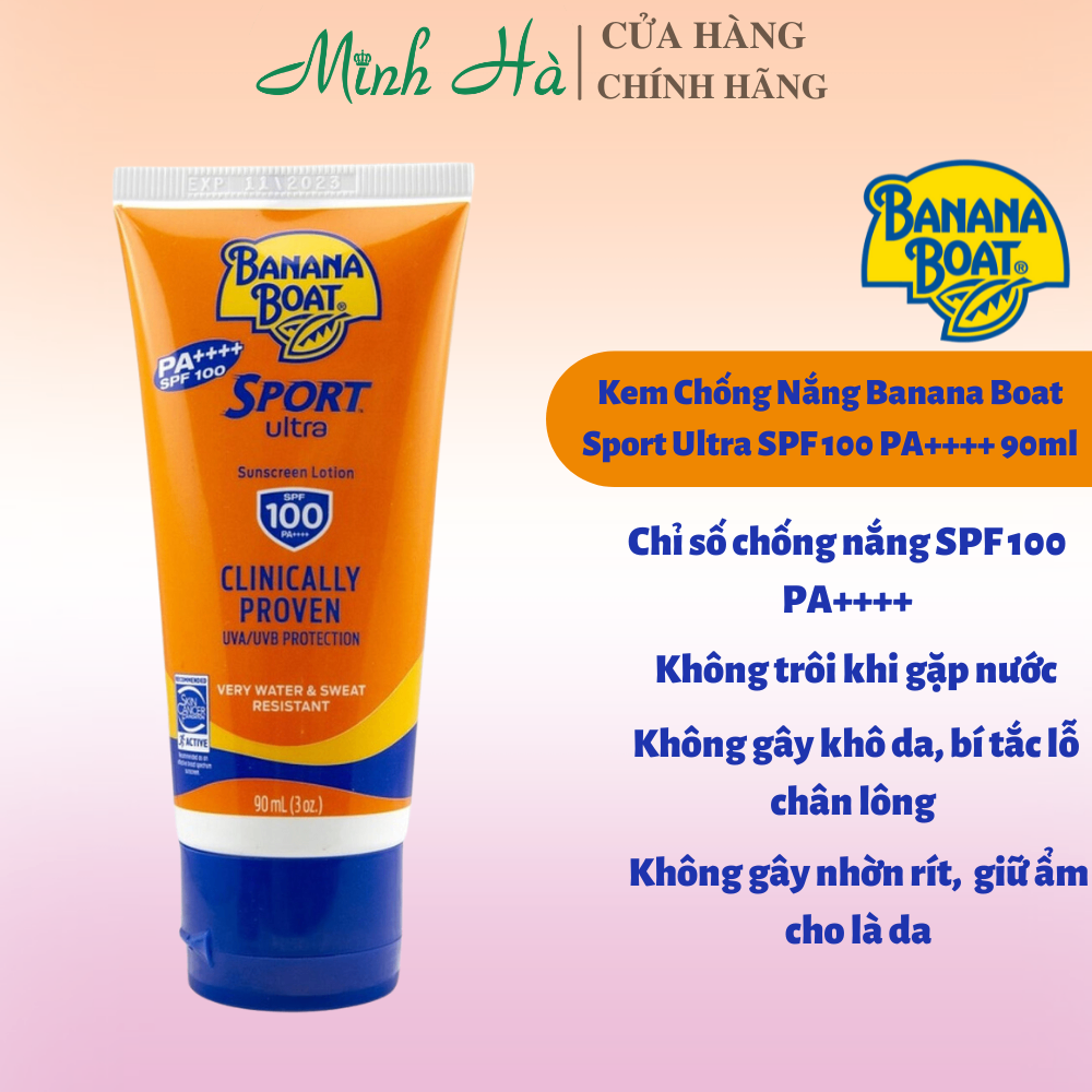 Kem chống nắng Banana Boat Sport Ultra SPF100/50+ PA++++ 90ml bảo vệ da, lâu trôi